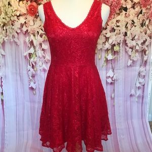 Red Lace Double V-neck Fit & Flair Dress